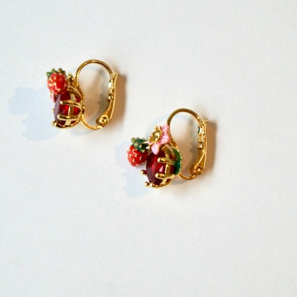 Strawberry and red stone earrings - Picture 2 of 7